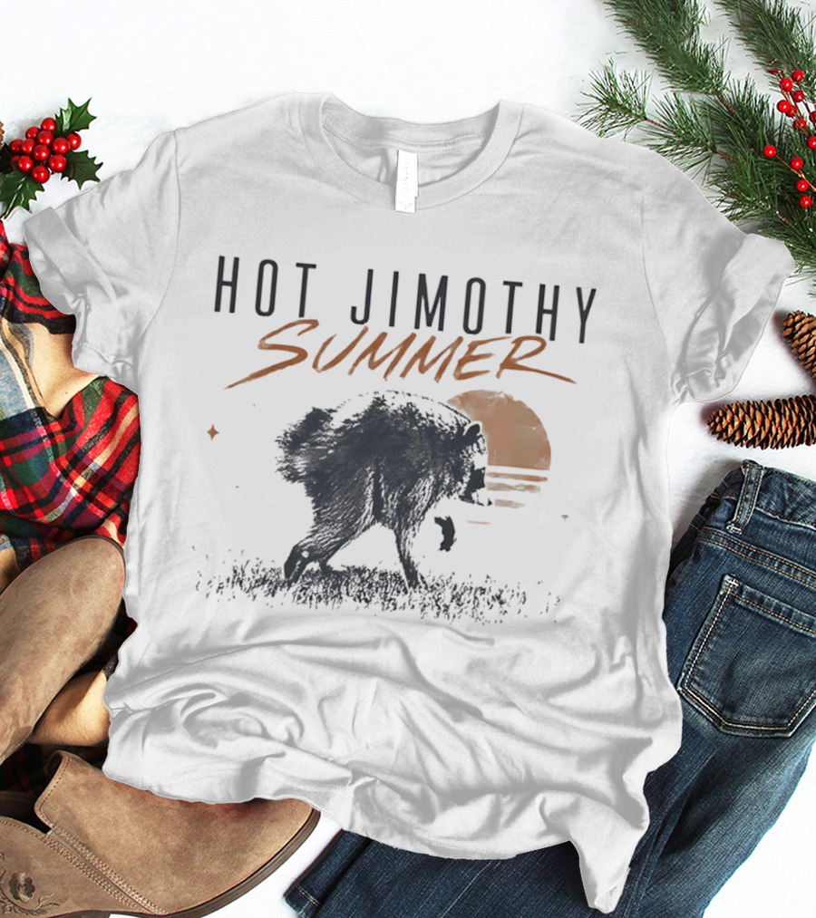 Hot Jimothy Summer Raccoon Silhouette At Sunset Moon T-Shirt