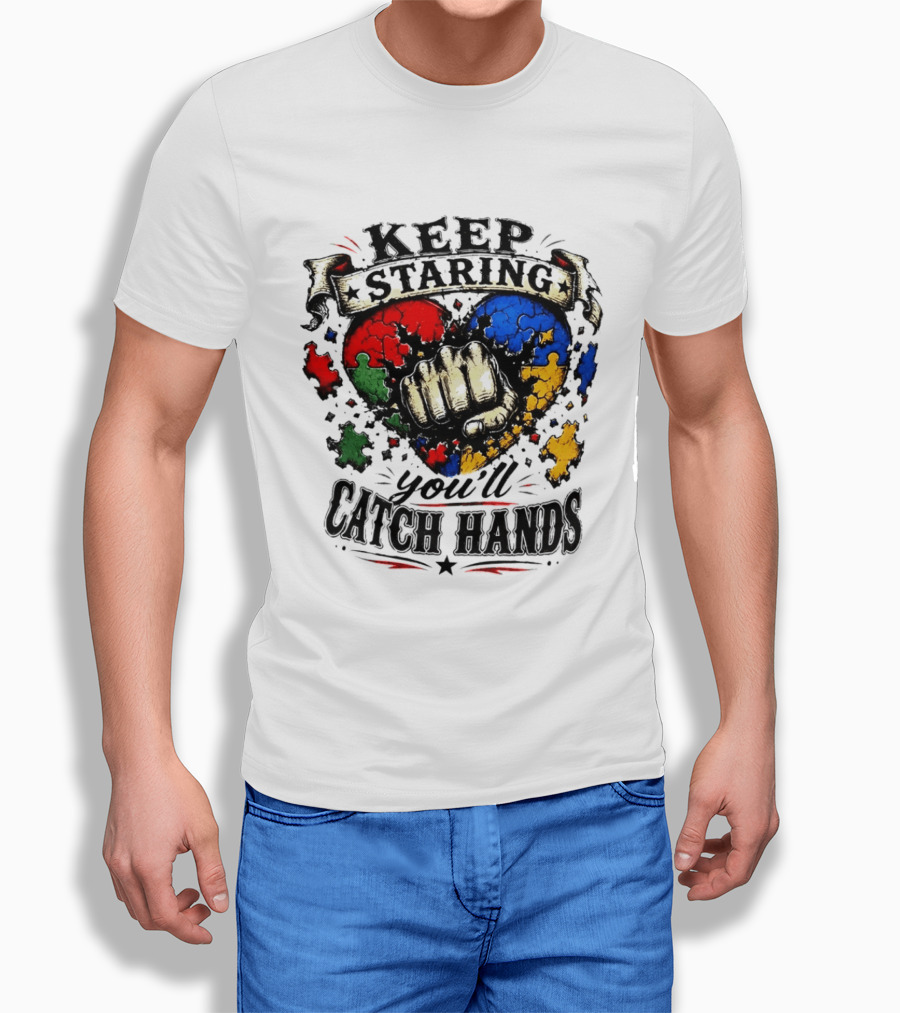 Keep Staring Puzzle Heart Fist Catch Hands T-Shirt