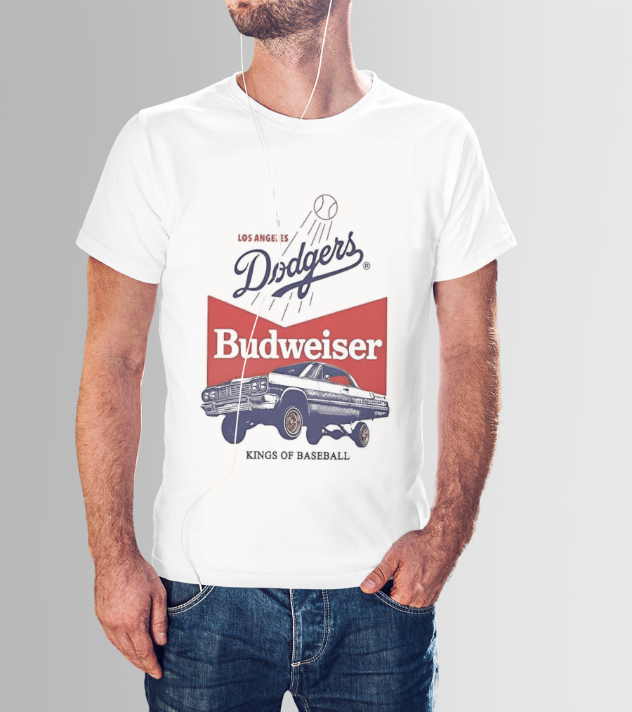 Los Angeles Dodgers Budweiser Kings Of Baseball Retro Car T-Shirt