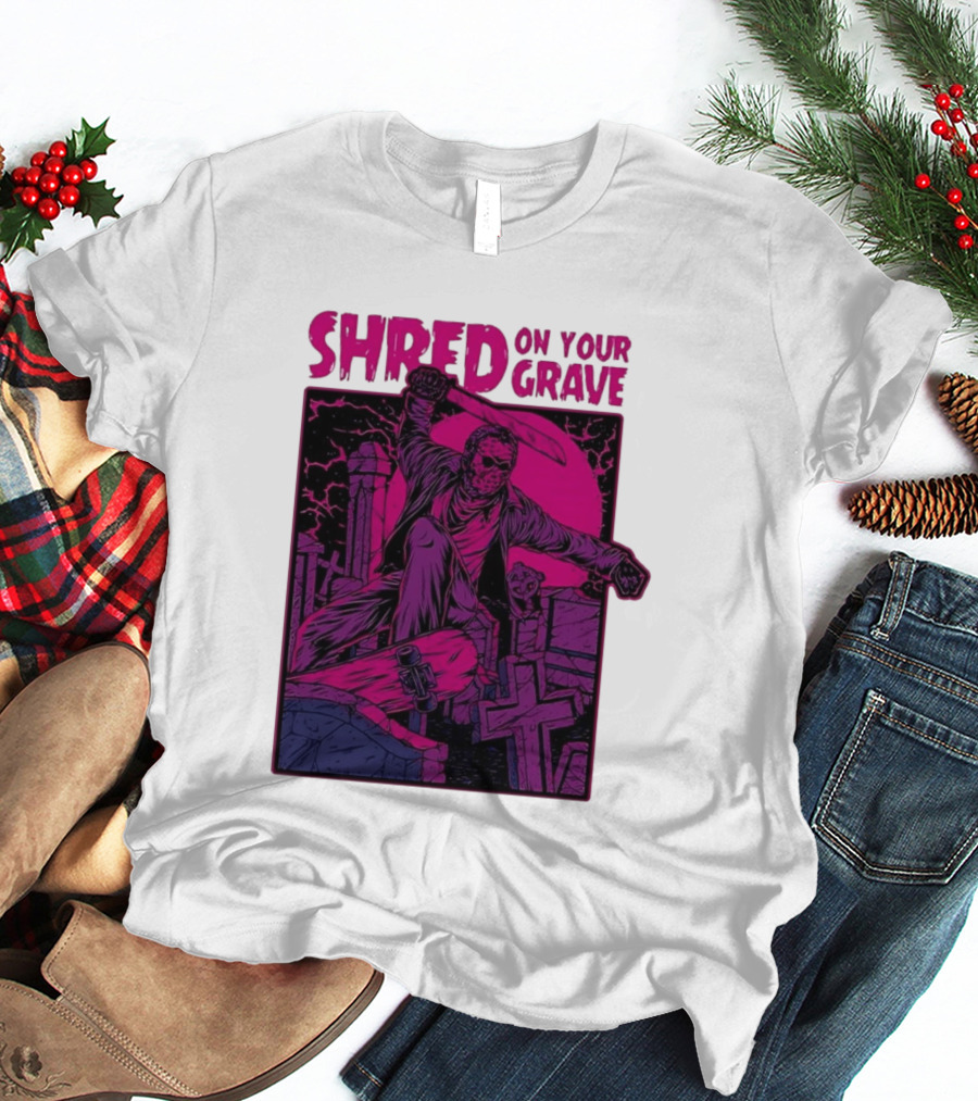 Shred On Your Grave Halloween Skateboarding Tombstones Horror T-Shirt
