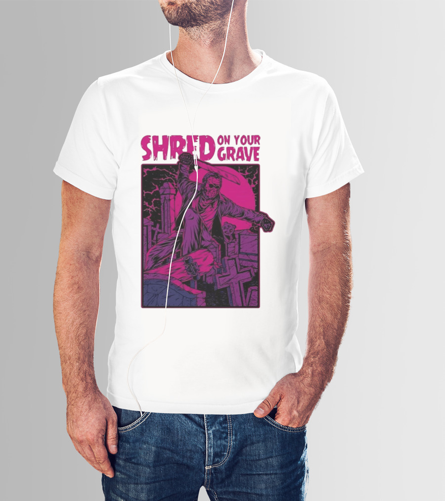 Shred On Your Grave Halloween Skateboarding Tombstones Horror T-Shirt