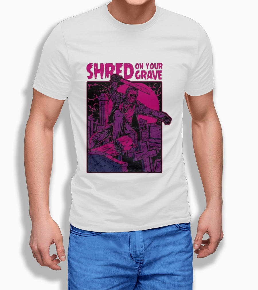 Shred On Your Grave Halloween Skateboarding Tombstones Horror T-Shirt