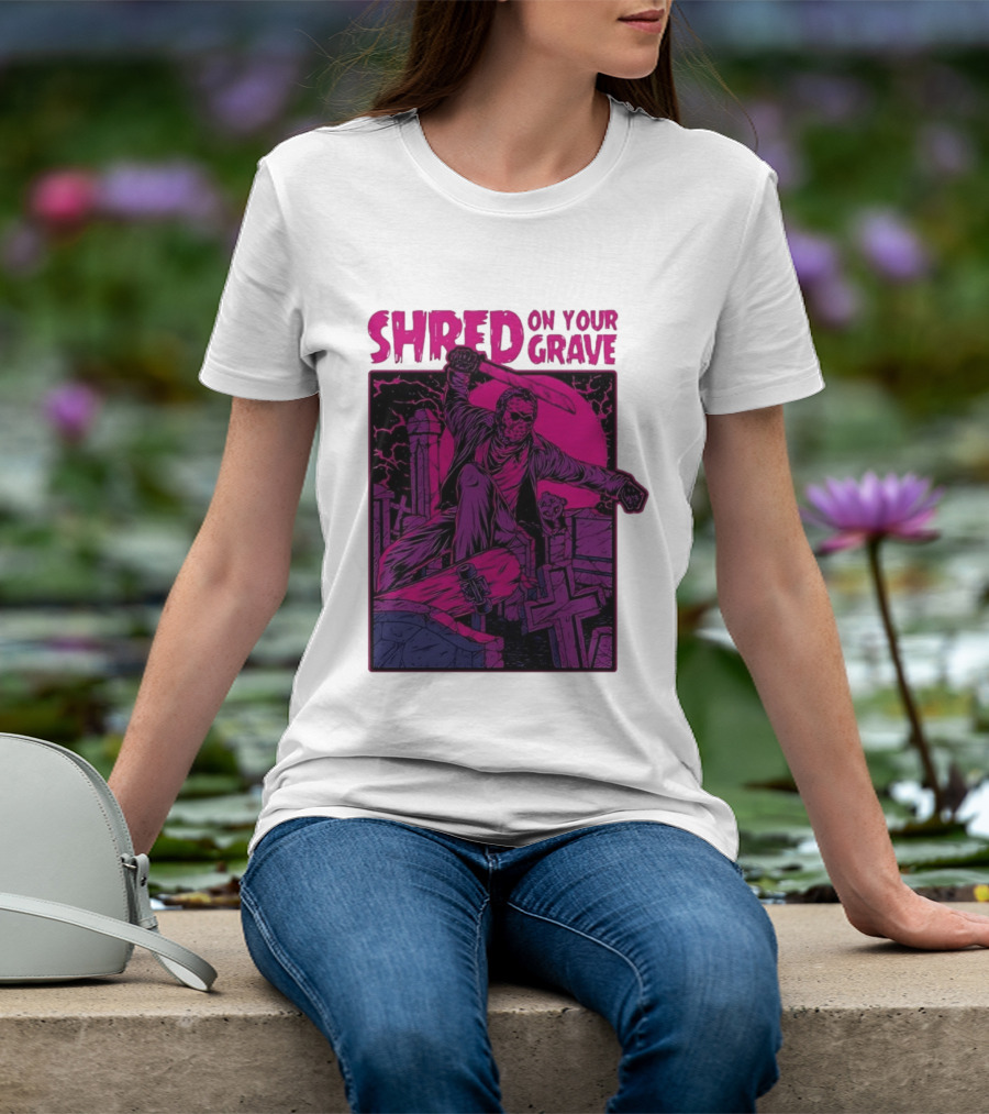 Shred On Your Grave Halloween Skateboarding Tombstones Horror T-Shirt