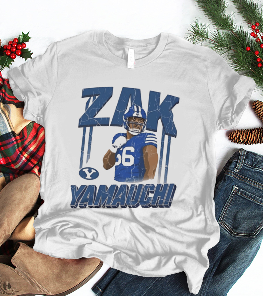 Zak Yamauchi Football Number 66 Blue And Green T-Shirt