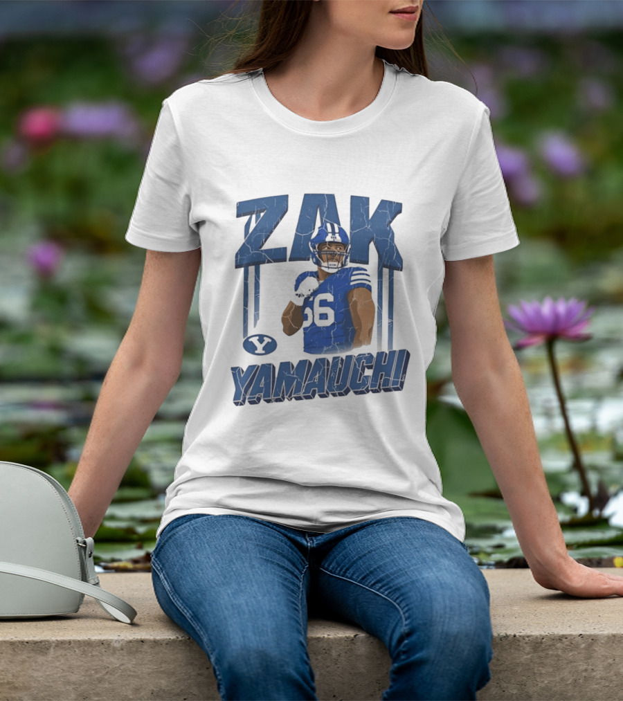 Zak Yamauchi Football Number 66 Blue And Green T-Shirt