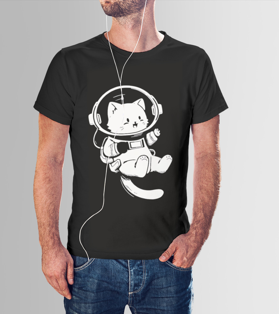 Astronaut Cat Floating In Space Suit Cosmic Adventure T-Shirt