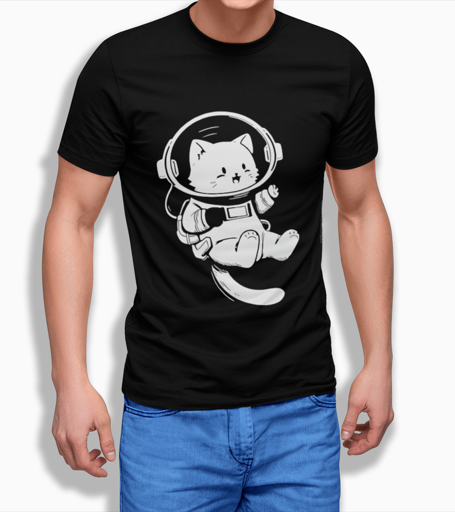 Astronaut Cat Floating In Space Suit Cosmic Adventure T-Shirt