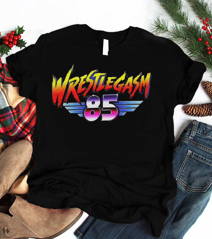 Barrett Pfeiffer Wrestlegasm 85 Retro Style Font Winged T-Shirt