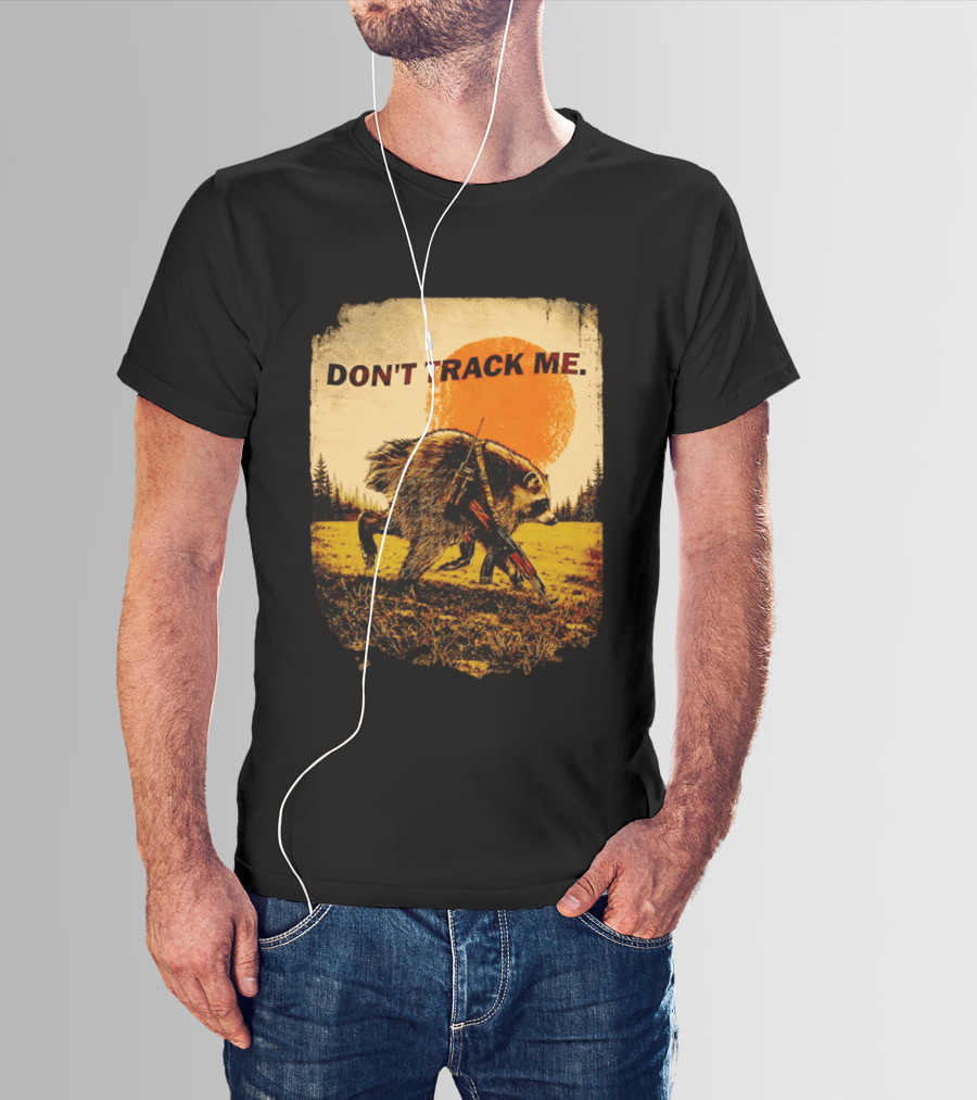 Don't Track Me Raccoon Sunset AK 47 Forest Scene T-Shirt