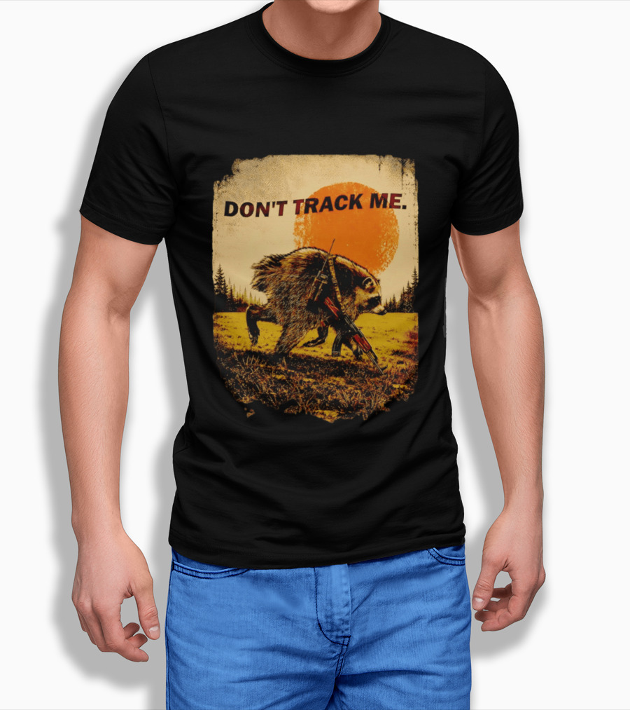 Don't Track Me Raccoon Sunset AK 47 Forest Scene T-Shirt