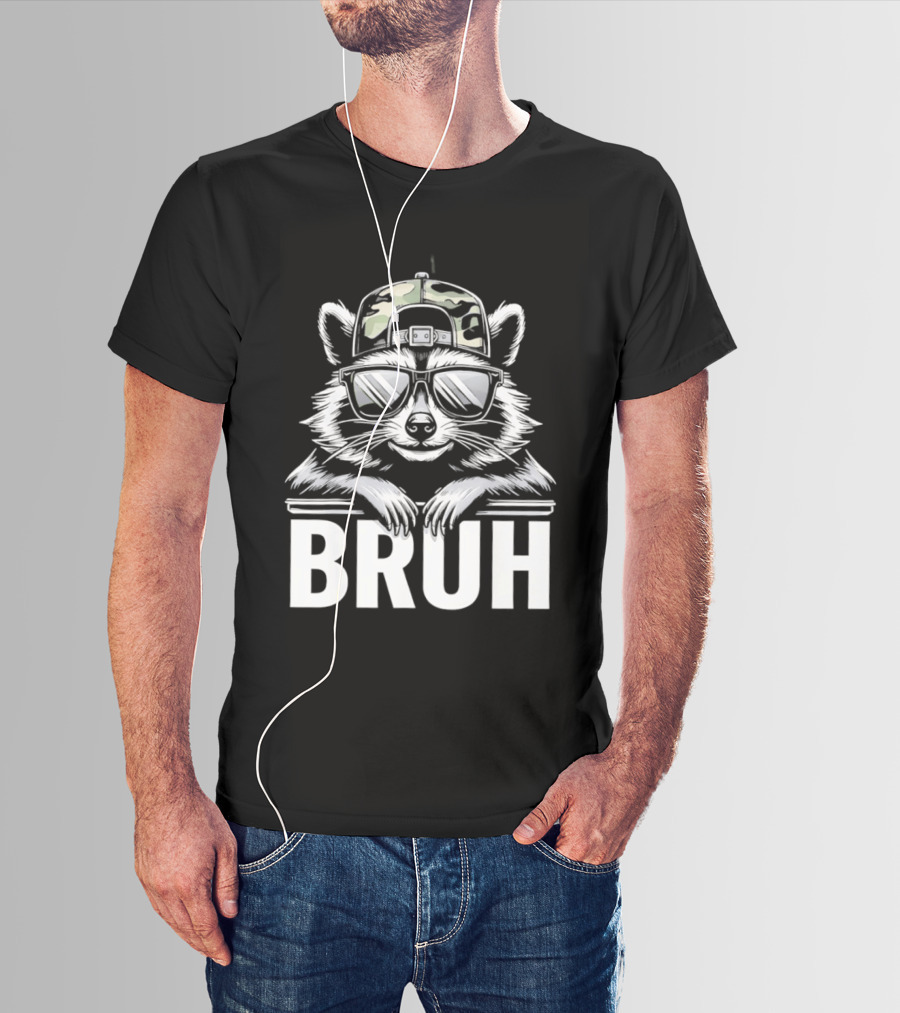 Raccoon With Camo Hat And Sunglasses Bruh T-Shirt