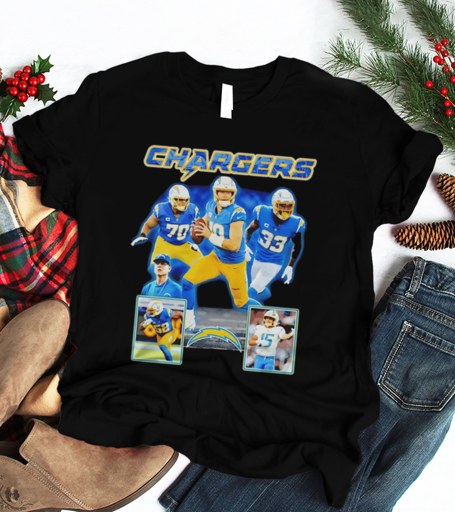 Los Angeles Chargers Players Collage Featuring Quarterback Wide Receiver And Running Back T-Shirt