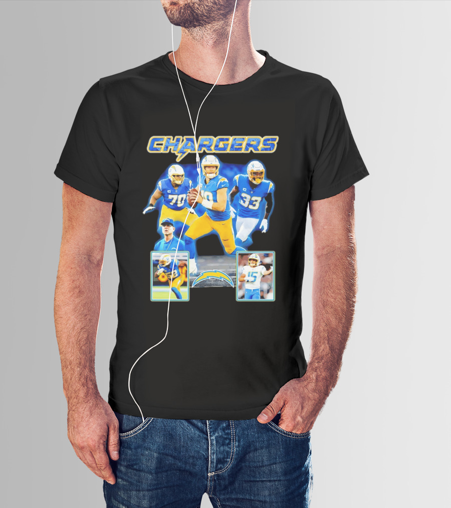 Los Angeles Chargers Players Collage Featuring Quarterback Wide Receiver And Running Back T-Shirt