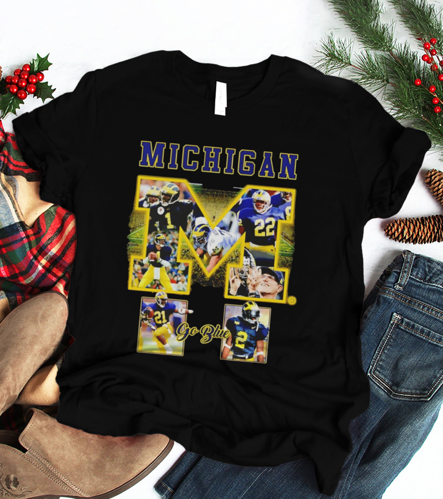 Michigan Wolverines Go Blue Football Iconic Collage T-Shirt