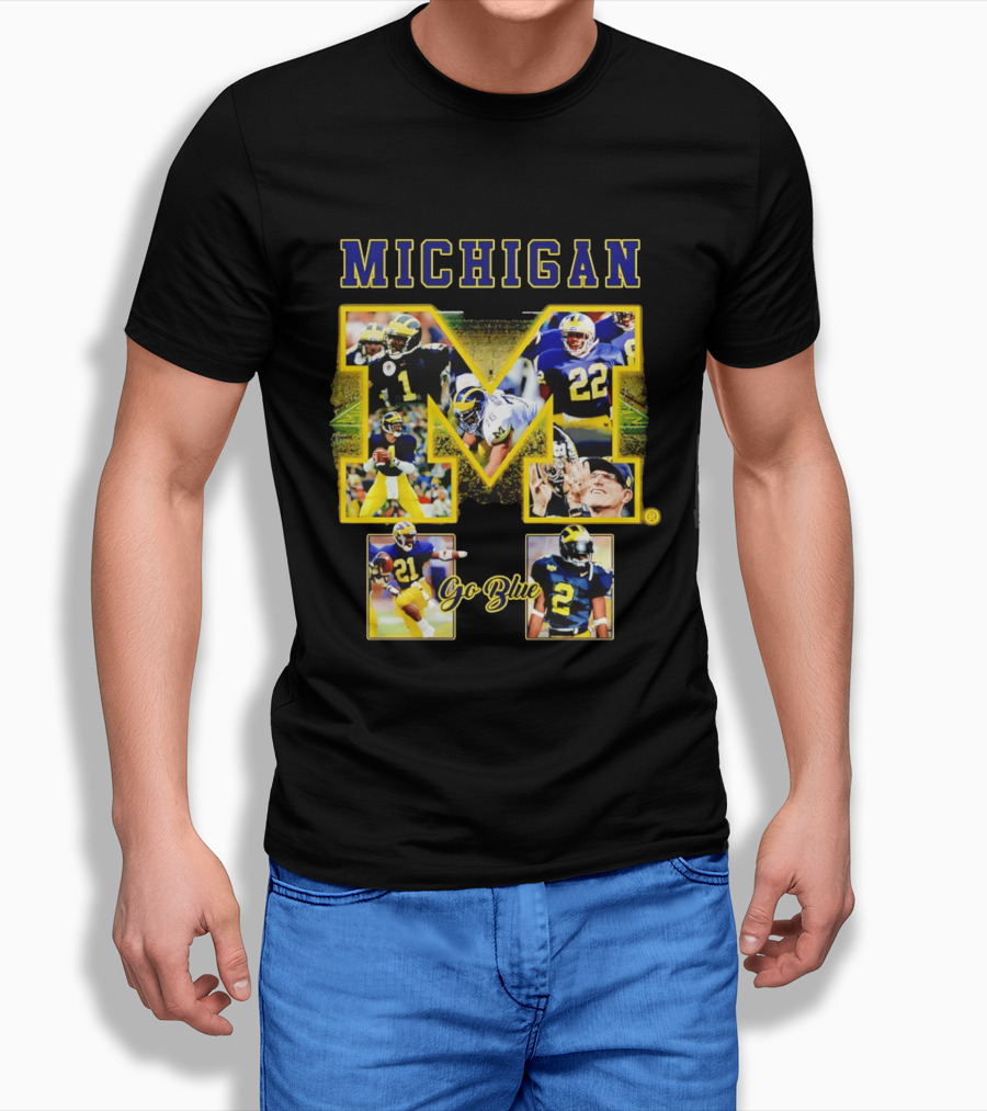 Michigan Wolverines Go Blue Football Iconic Collage T-Shirt