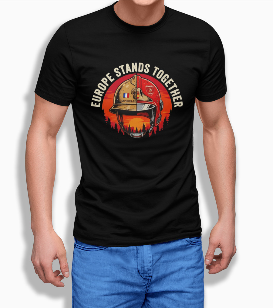 Europe Stands Together Sapeurs Pompiers Bomberos France Spain Firefighter Solidarity T-Shirt