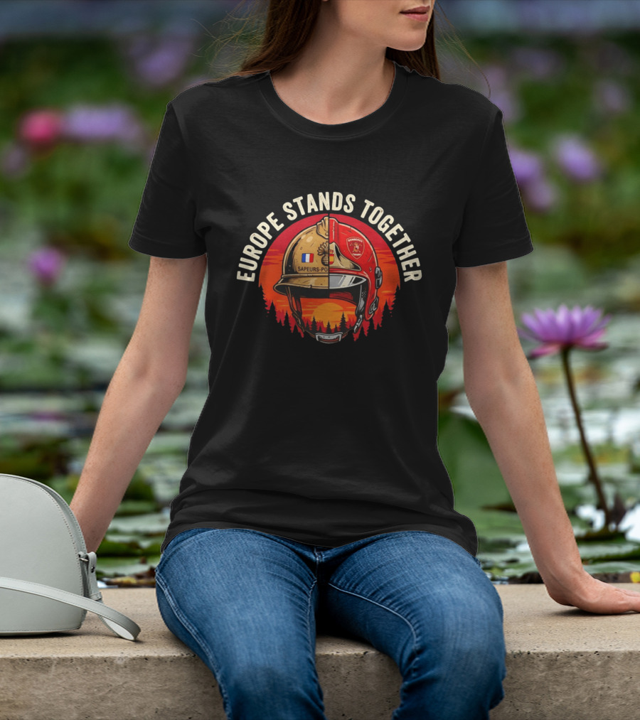 Europe Stands Together Sapeurs Pompiers Bomberos France Spain Firefighter Solidarity T-Shirt