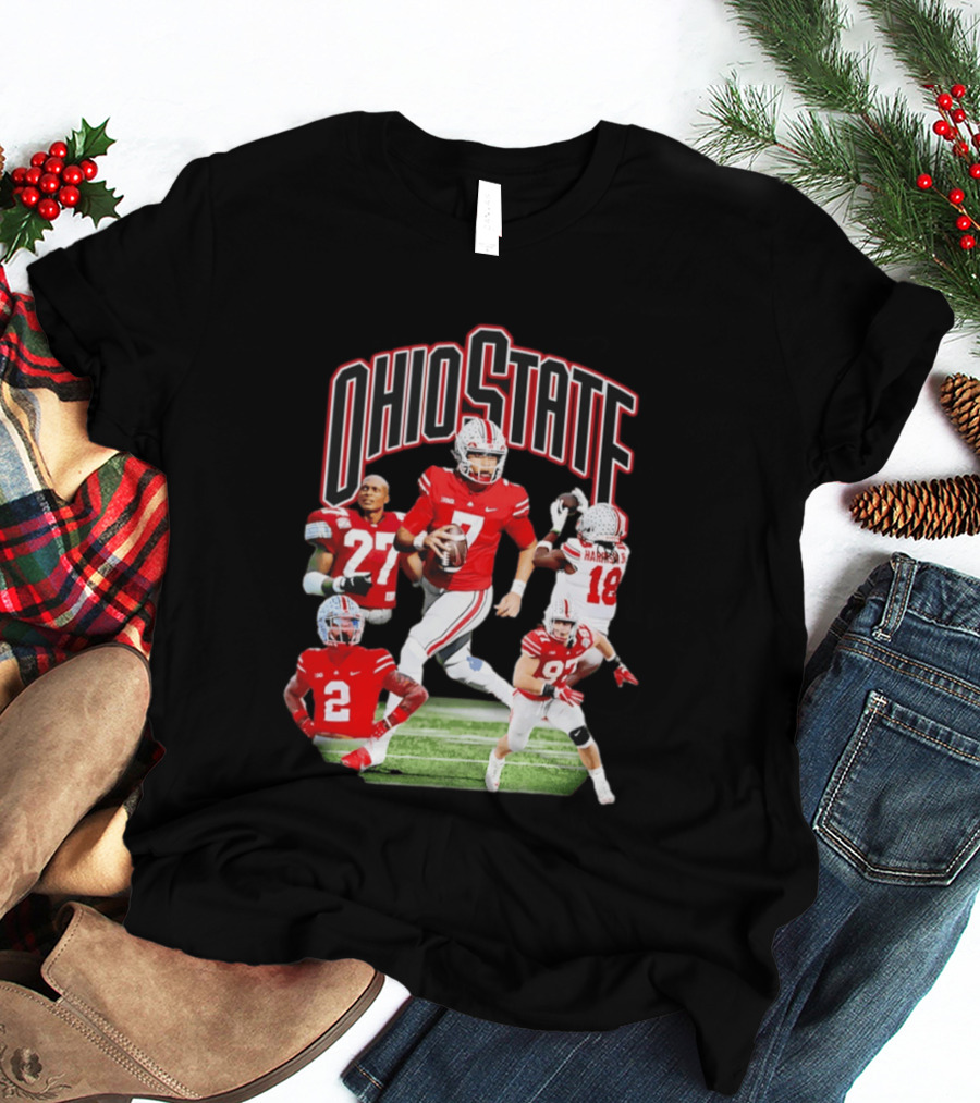 Ohio State Football Collage Featuring Harrison Jr And Star Players T-Shirt
