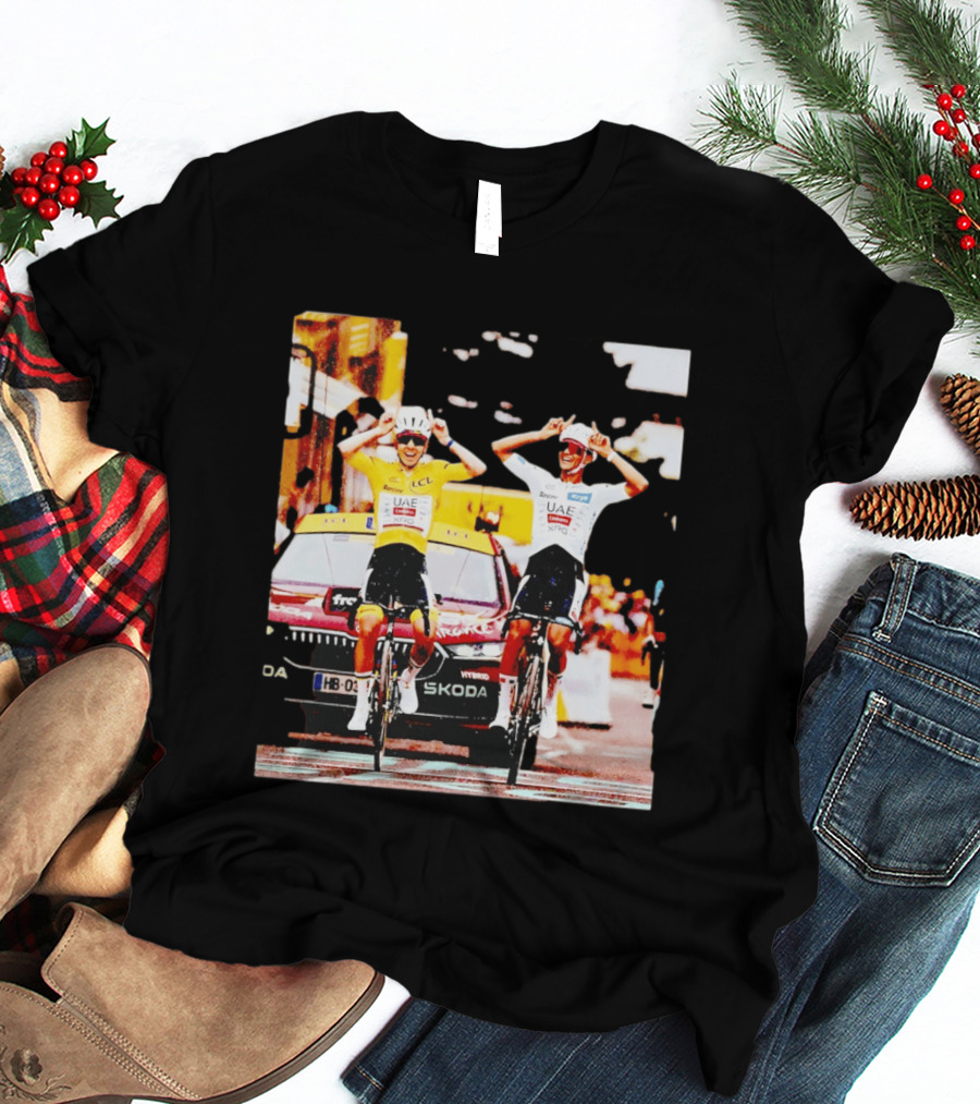 Tadej Pogačar Isaac Del Toro UAE Team Emirates Cycling Skoda Tour Celebratory Finish T-Shirt