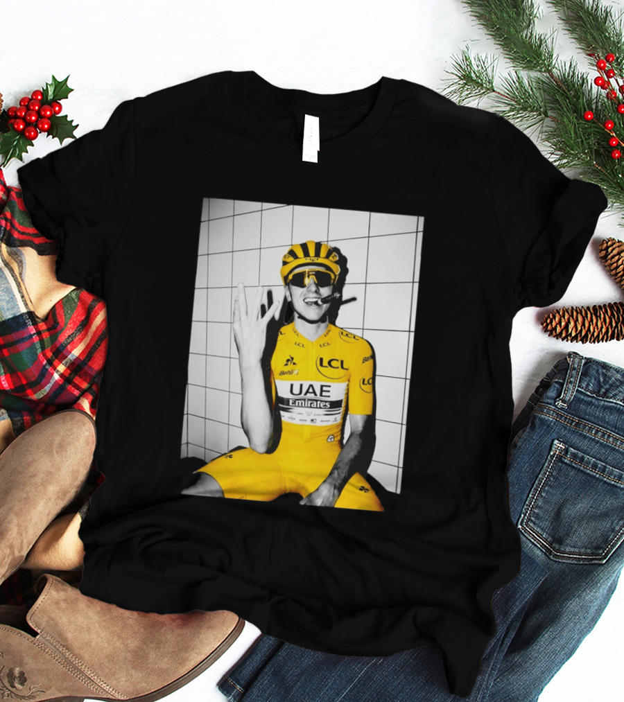 Tadej Pogačar UAE Emirates LCL Yellow Jersey Cycling Champion T-Shirt