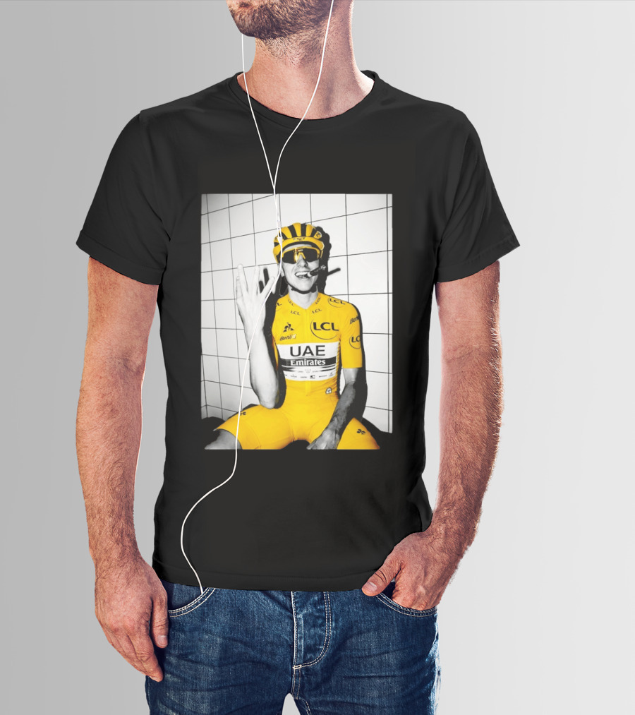 Tadej Pogačar UAE Emirates LCL Yellow Jersey Cycling Champion T-Shirt