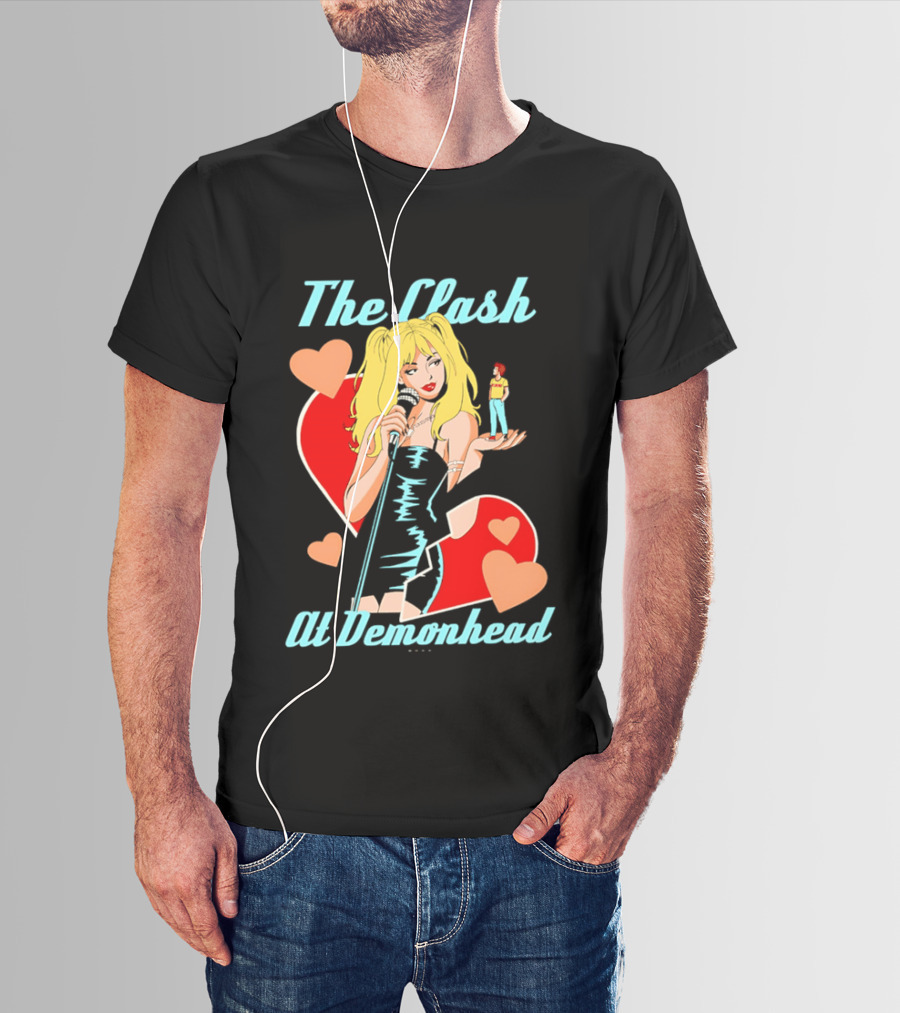 The Clash At Demonhead Heart And Singer With Microphone And Red Haired Figure T-Shirt