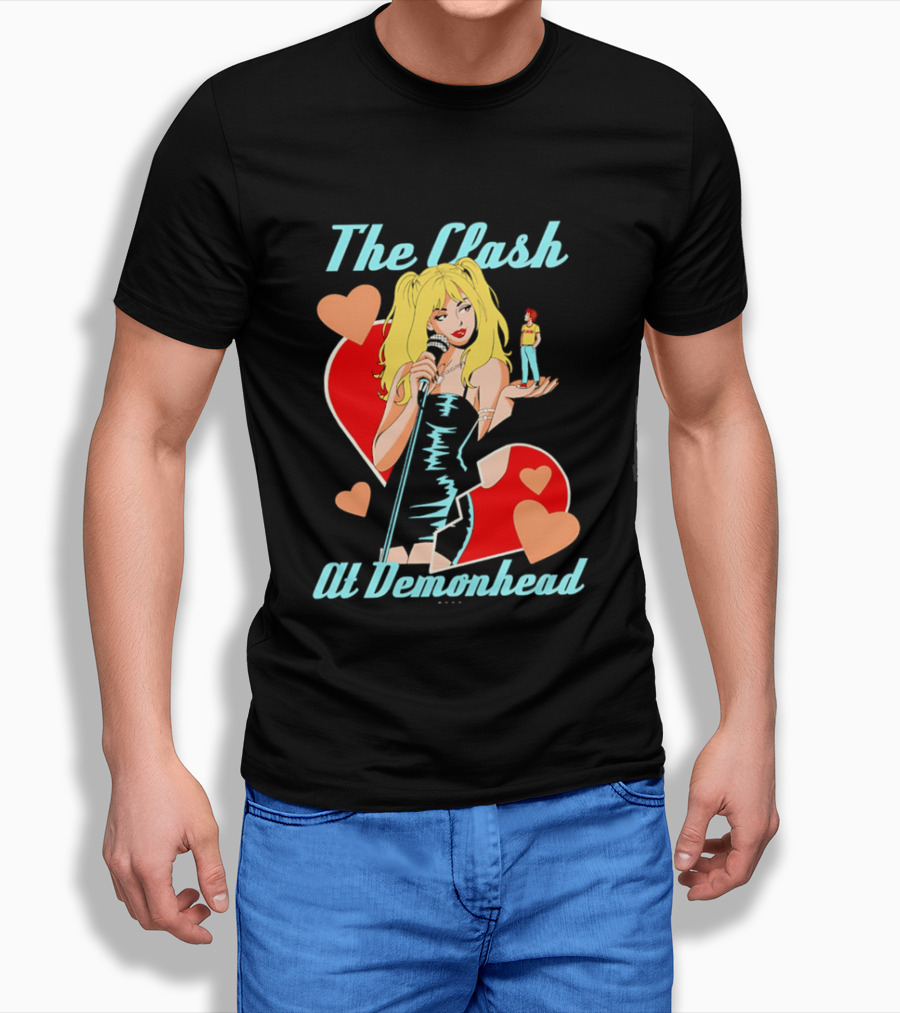 The Clash At Demonhead Heart And Singer With Microphone And Red Haired Figure T-Shirt