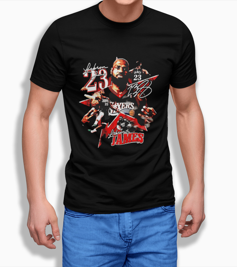 Philadelphia 76ers LeBron James 23 Collage Basketball Fan Gear T-Shirt