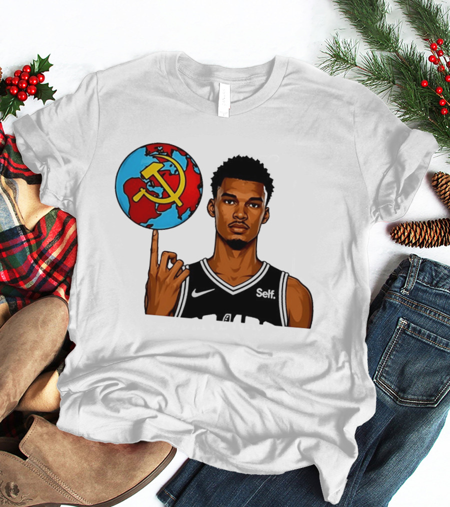 Victor Wembanyama Spinning Basketball With Communist Sickle Globe And Nike Self Jersey T-Shirt