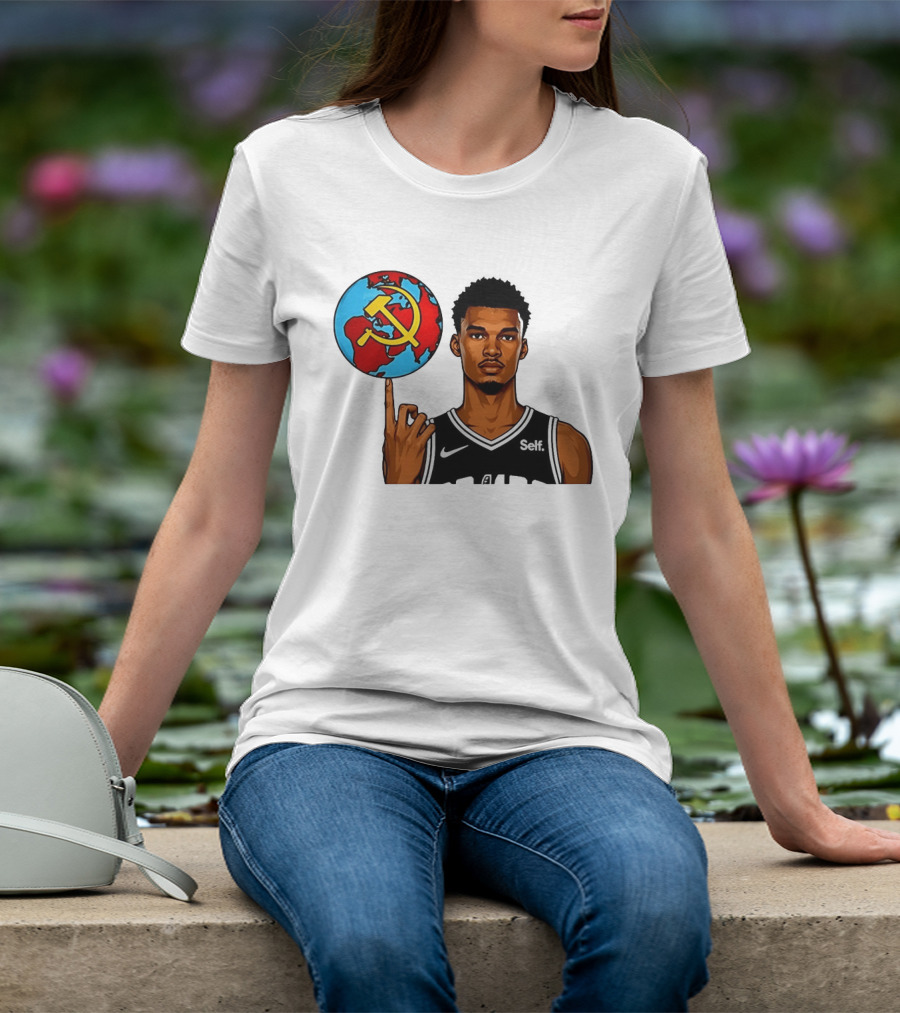 Victor Wembanyama Spinning Basketball With Communist Sickle Globe And Nike Self Jersey T-Shirt