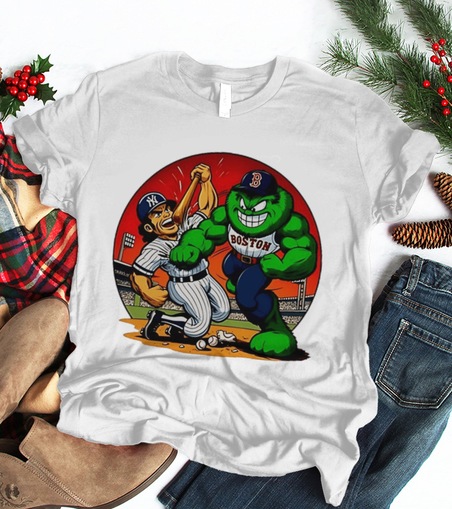 Boston Red Sox Vs New York Yankees Rivalry Cartoon Monsters Showdown T-Shirt