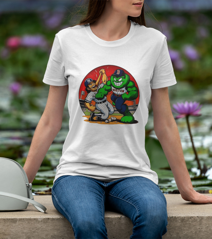 Boston Red Sox Vs New York Yankees Rivalry Cartoon Monsters Showdown T-Shirt