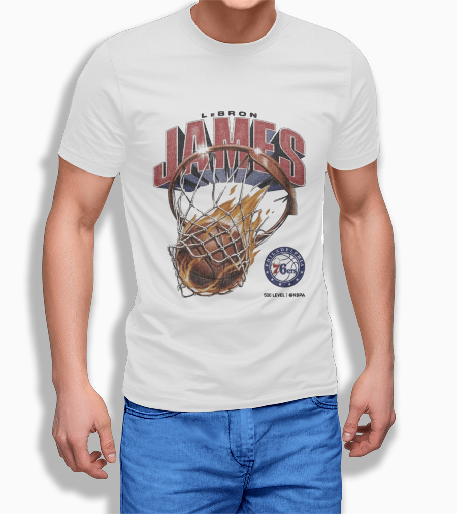 LeBron James Philadelphia 76ers Basketball Hoop Fire NBA 90s T-Shirt