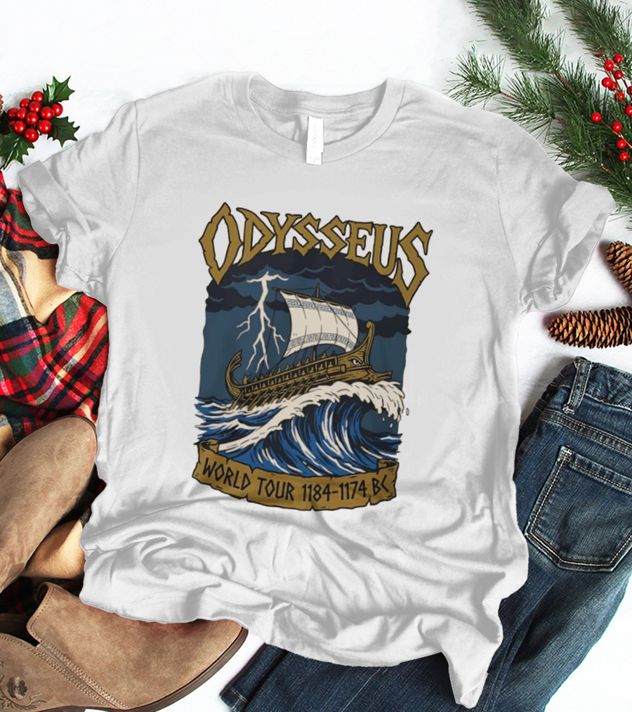 Odysseus World Tour 1184 1174 BC Viking Ship Adventure Wave Breaking Stormy Sea T-Shirt