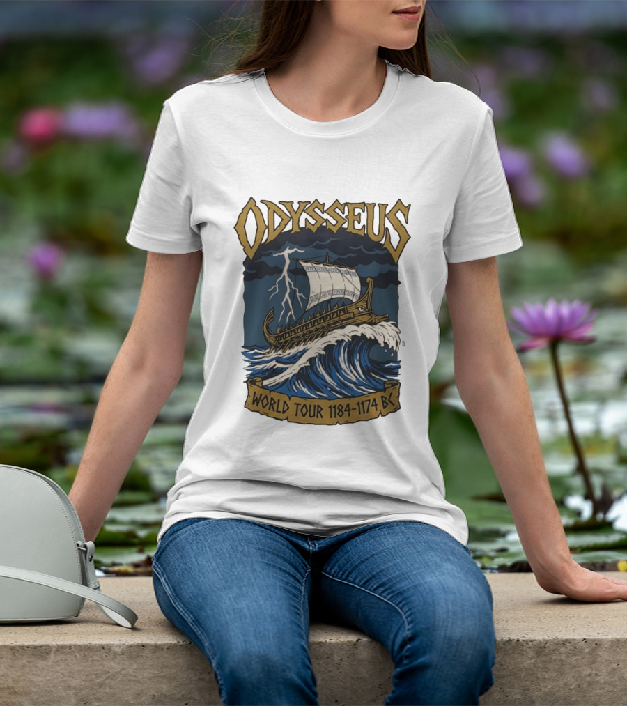 Odysseus World Tour 1184 1174 BC Viking Ship Adventure Wave Breaking Stormy Sea T-Shirt