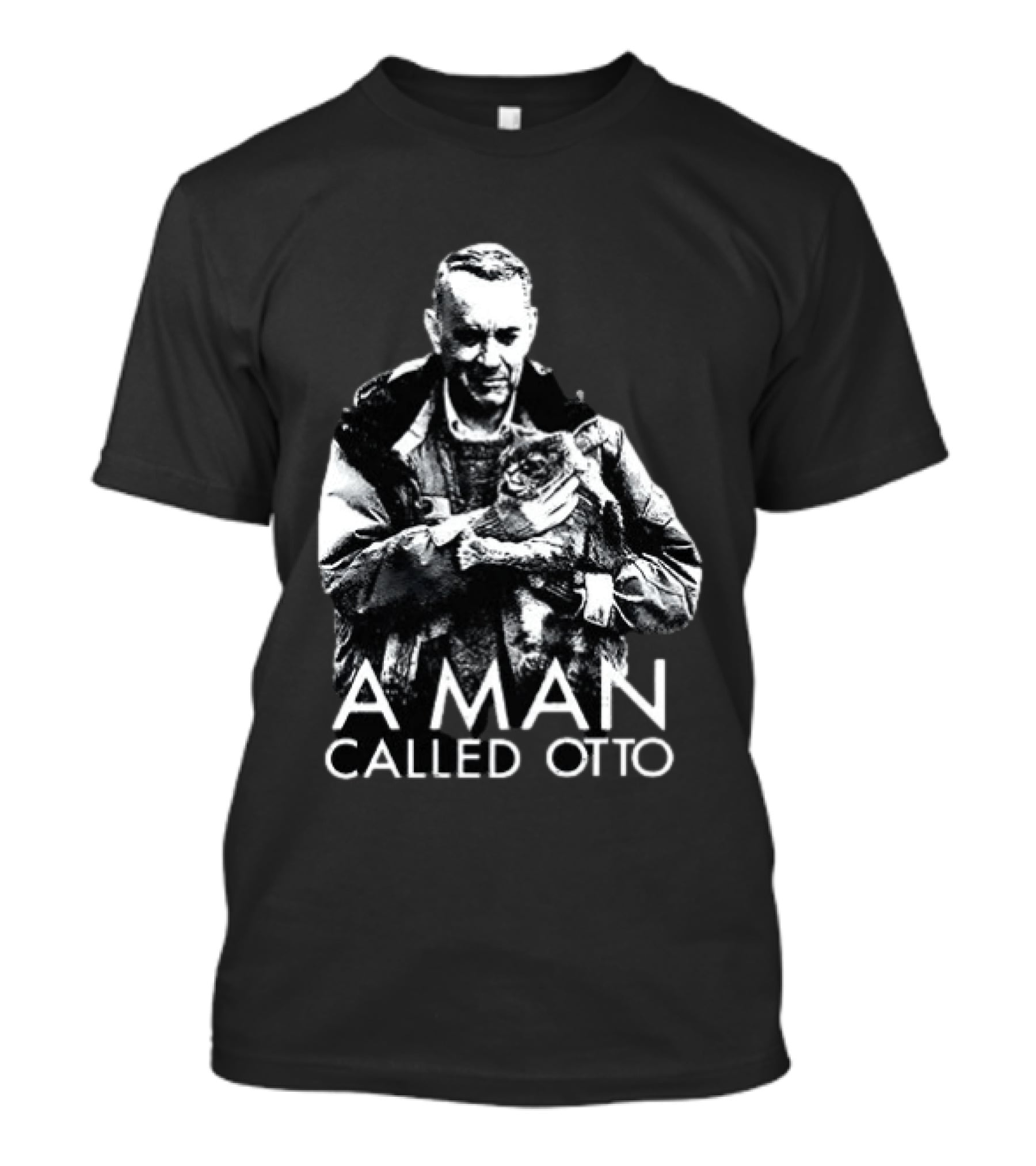 A Man Called Otto Holding Cat In Black And White T-Shirt