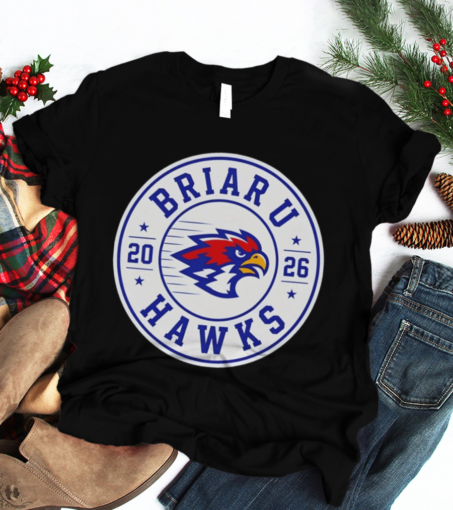 Briar U Hawks 2026 Circle Emblem Red Blue Hawk T-Shirt