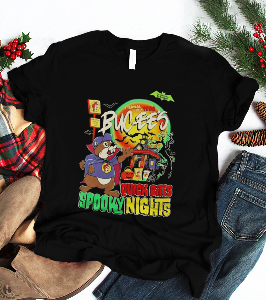 Buc Ee's Eternal Since 1982 Quick Bites Spooky Nights Halloween Glow In The Dark T-Shirt