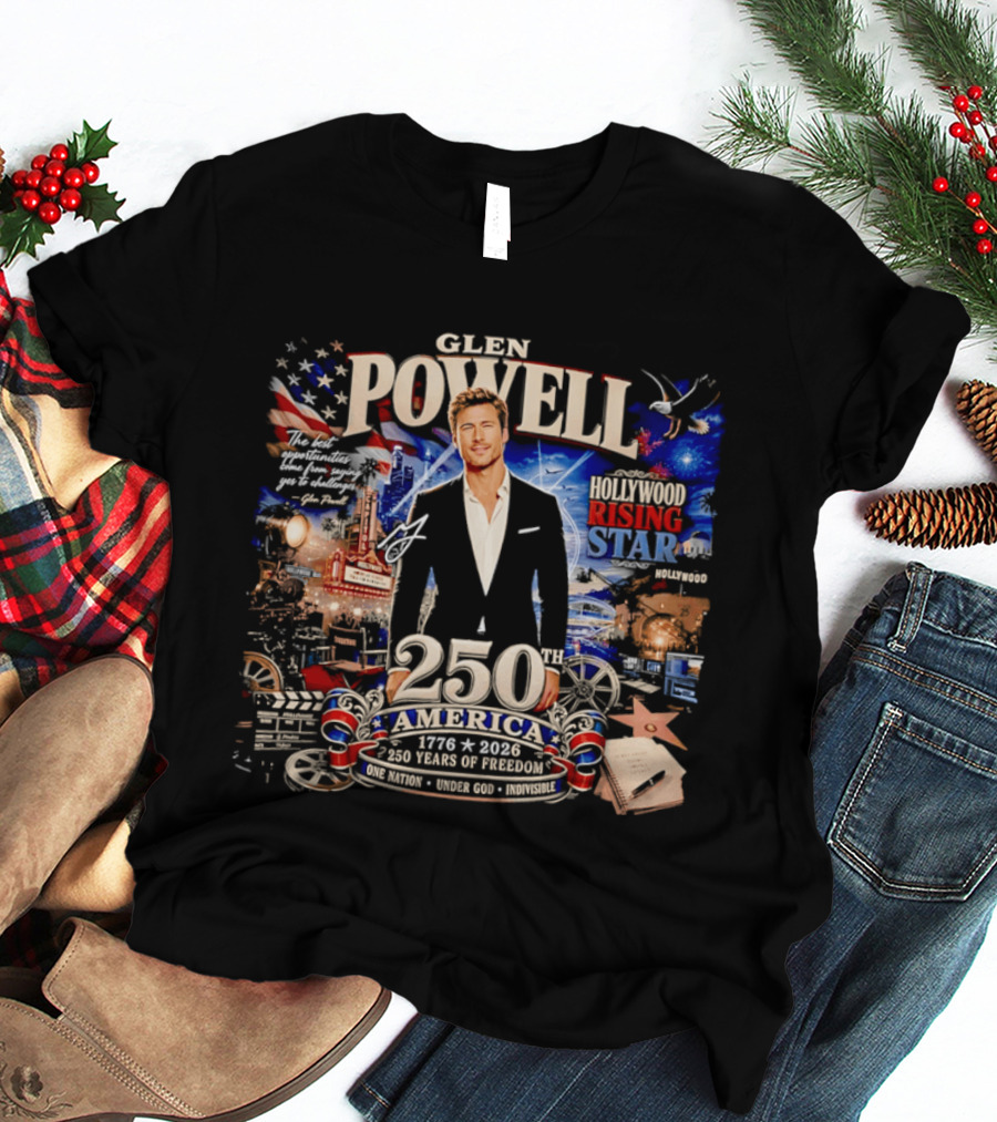 Glen Powell Hollywood Rising Star 250th America 1776 2026 Years Of Freedom T-Shirt