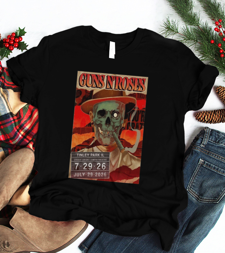 Guns N Roses 07.29.2026 Tinley Park Skull Concert Credit Union Amphitheatre T-Shirt