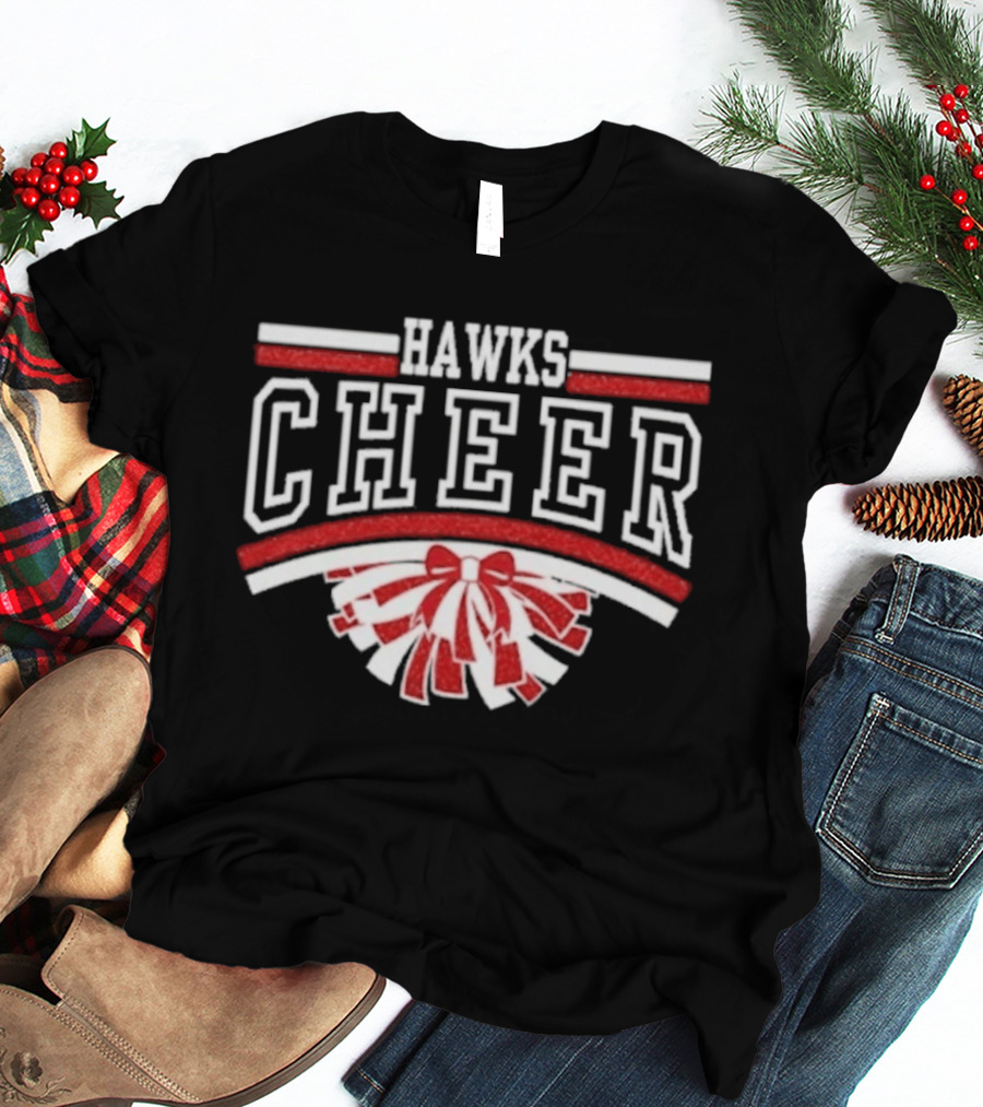 Hutchinson Hawks Cheer Maroon Glitter Bow Pom Pom T-Shirt