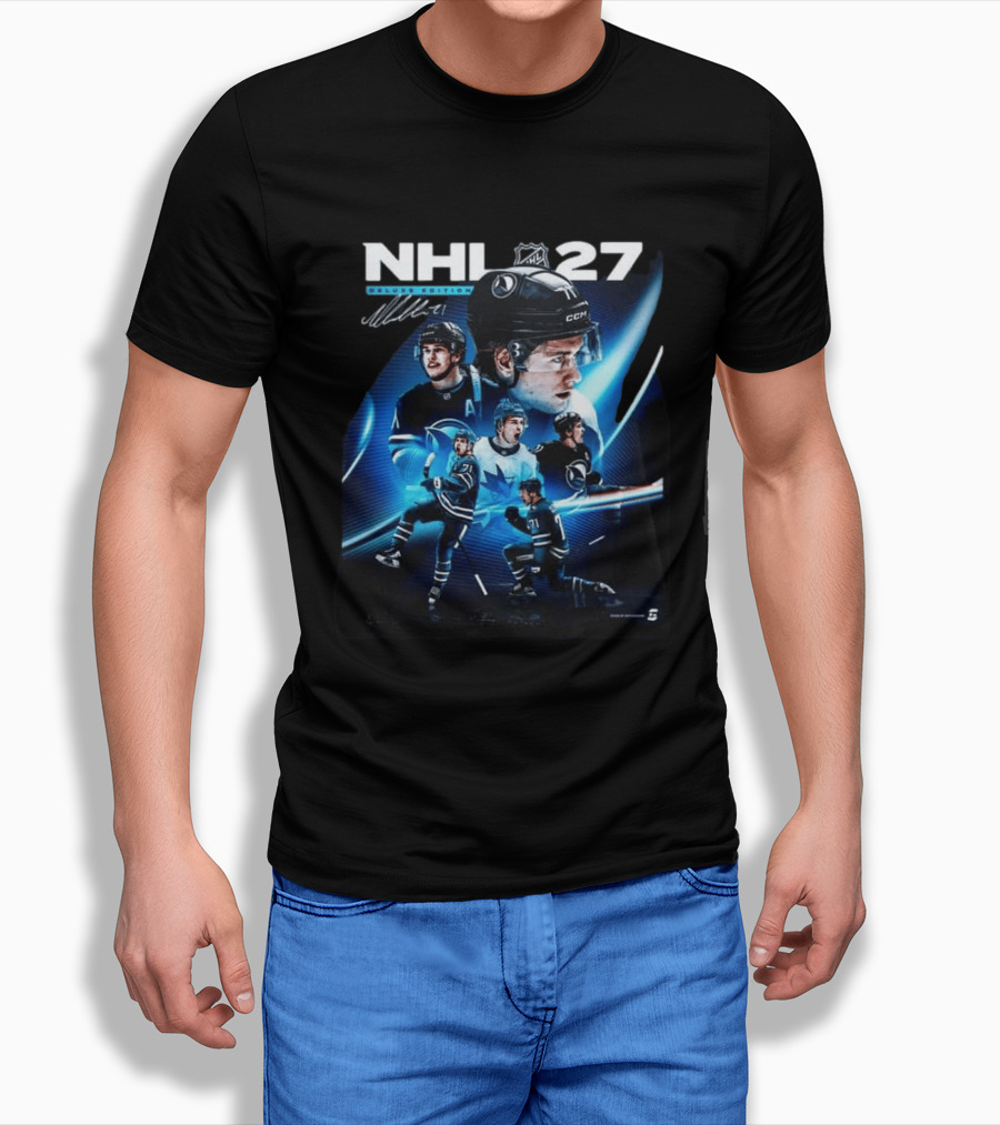 NHL 27 Deluxe Edition Macklin Celebrini Autographed Cover T-Shirt