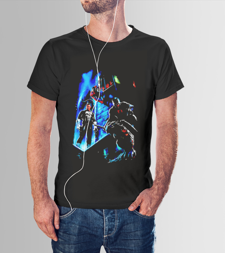 Marvel Comics Vigilante Action The Punisher Spider Man Daredevil Urban Battle Scene T-Shirt