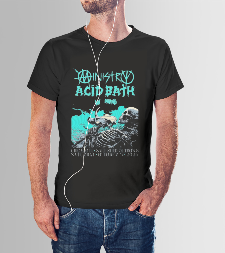 Ministry X Acid Bath Windhand Chicago IL Salt Shed Outdoors October 3 2026 Skeletons And Sea Monster T-Shirt