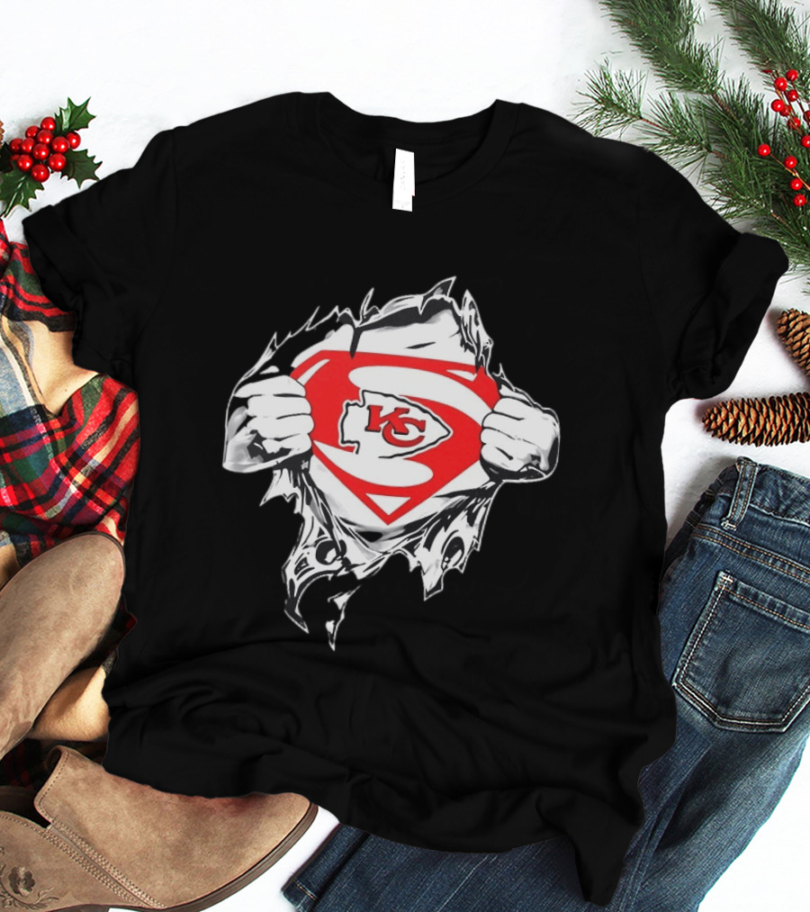 Kansas City Chiefs Superman Rip KC Logo Fan Pride T-Shirt