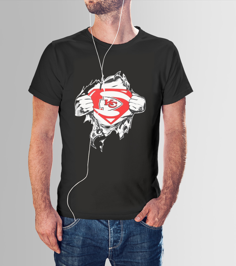 Kansas City Chiefs Superman Rip KC Logo Fan Pride T-Shirt