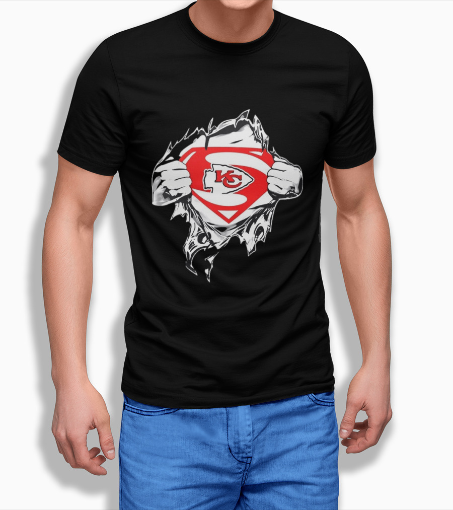 Kansas City Chiefs Superman Rip KC Logo Fan Pride T-Shirt