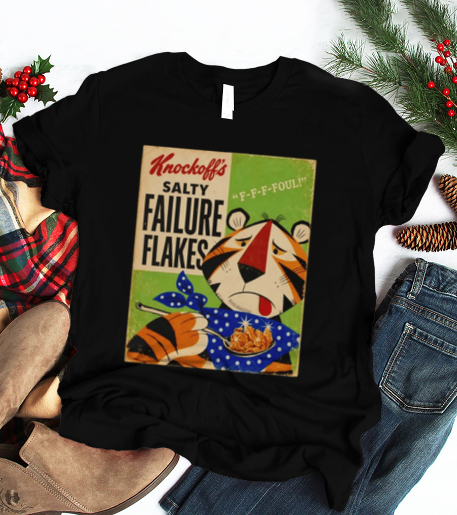 Knockoff's Salty Failure Flakes F F F Foul Sad Tiger Cartoon T-Shirt