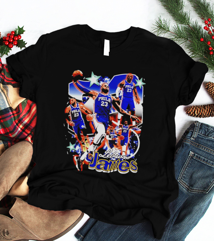 LeBron James Phila 23 Basketball Collage Stars T-Shirt