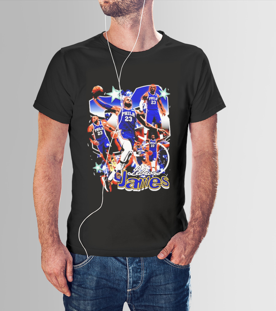LeBron James Phila 23 Basketball Collage Stars T-Shirt